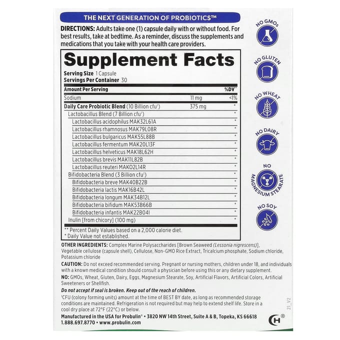 Probulin, soin quotidien, probiotique, 10 milliards d'UFC, 30 capsules