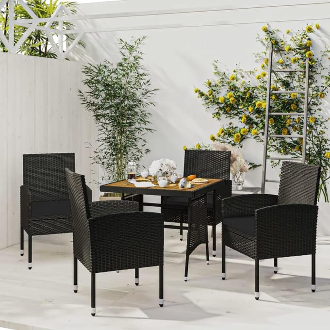 vidaXL - 5-delige - Tuinset - poly - rattan - zwart