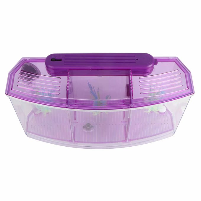 Aquarium LED en acrylique à trois compartiments pour petits poissons(violet) white