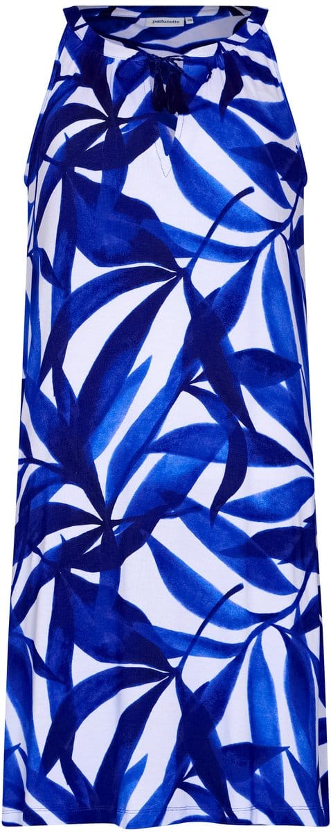Pastunette Jurk Cobalt Leaves - Viscose - Blauw/Wit - Mouwloos - Maat 48
