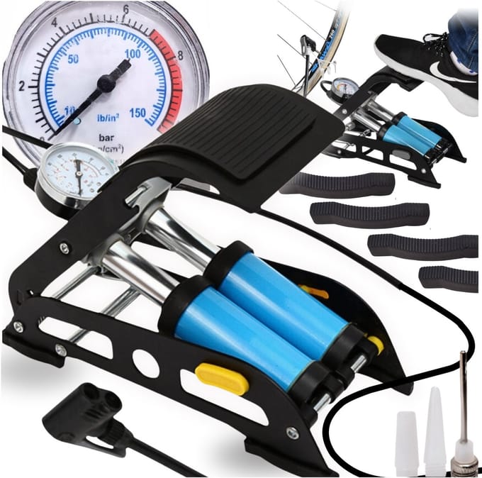 Becke Serie - Voetpomp met Manometer - Universeel - 3 Adapterset - Antislip Voet