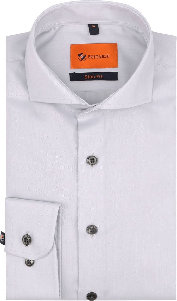 Suitable Overhemd Twill Grijs - Maat 43 - Heren - Overhemden Formeel