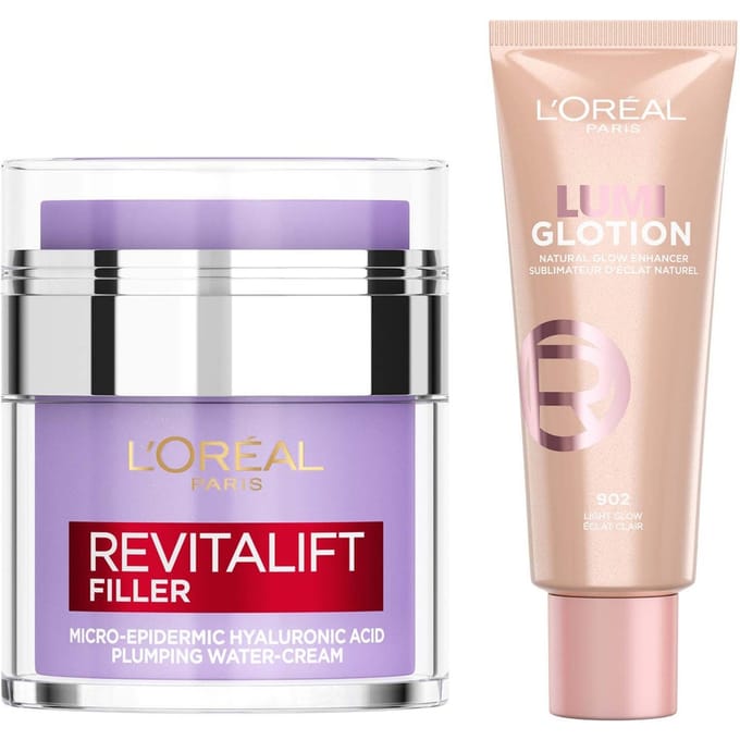 L'Oréal Paris Hyaluronic Filler Water Cream & Lumi Glotion Bundle (Various Shades) - 902 Light Glow
