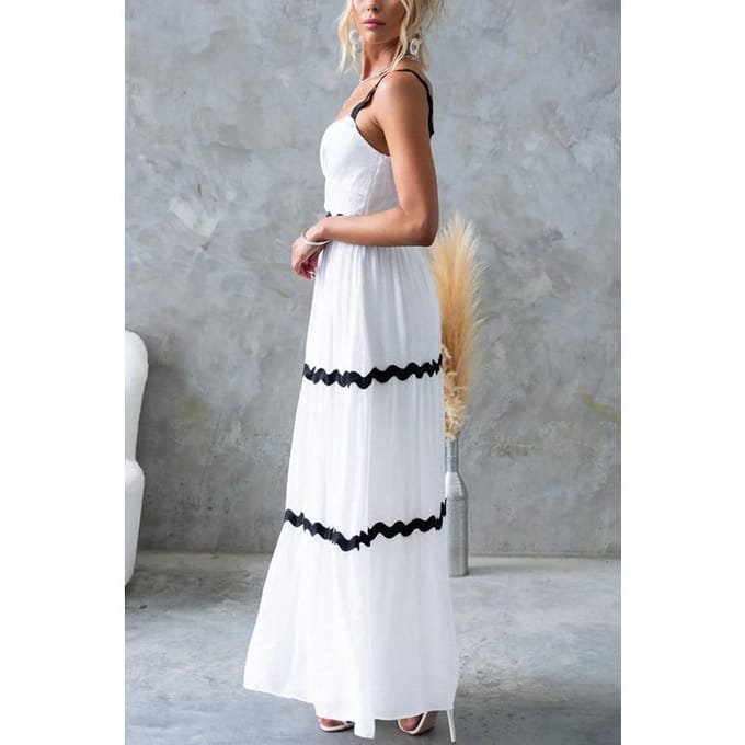 Dames effen kleur jurk met kanten spaghettibandjes oversized zwaai XL