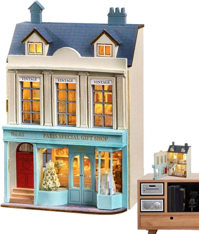 Houten Huis Set - Miniatuur Bouwpakket - Creatief Hobbyen - Inclusief Meubels - Compact Formaat - Wit