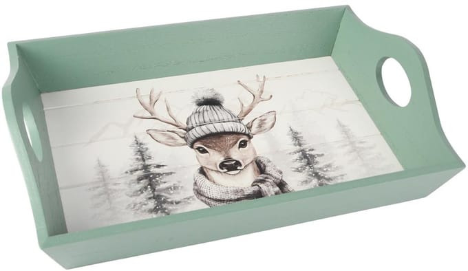 Dekoratief | Dienblad rechthoek 'Winter Deer', hout, 30x21x7cm | A255485