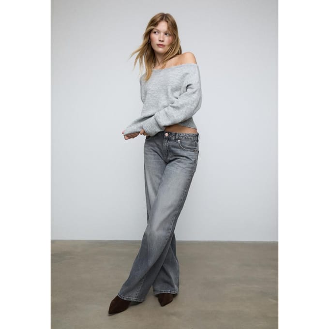 Stradivarius Zachte gebreide trui met boothals  Grijs melange M