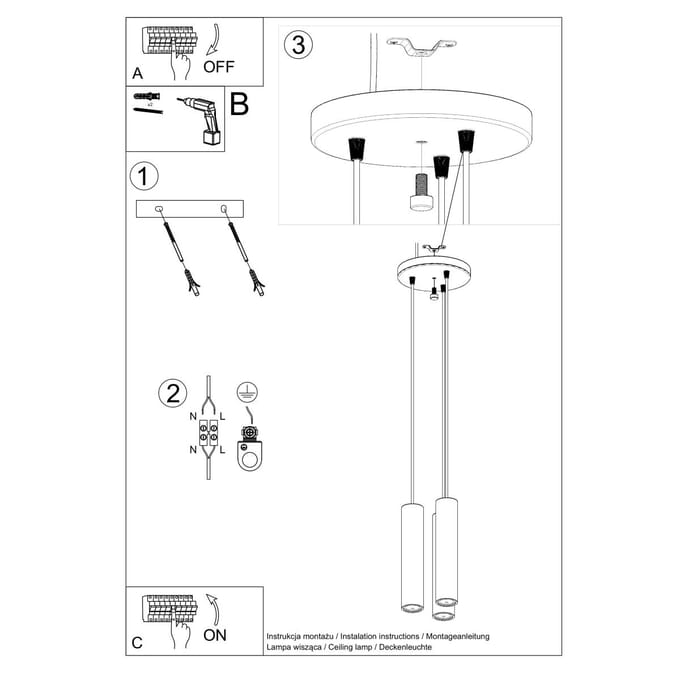 Hanglamp LINO 3P met 3 houten buiskappen aan ronde plaat - Sollux Lighting - IP20 - Natuurlijk hout hout behuizing - 20 x 20 x 100 cm - 3 x GU10 LED, exclusief lichtbron - 3 x 10 W - Scandinavische hanglamp voor gang, hal en woonkamer