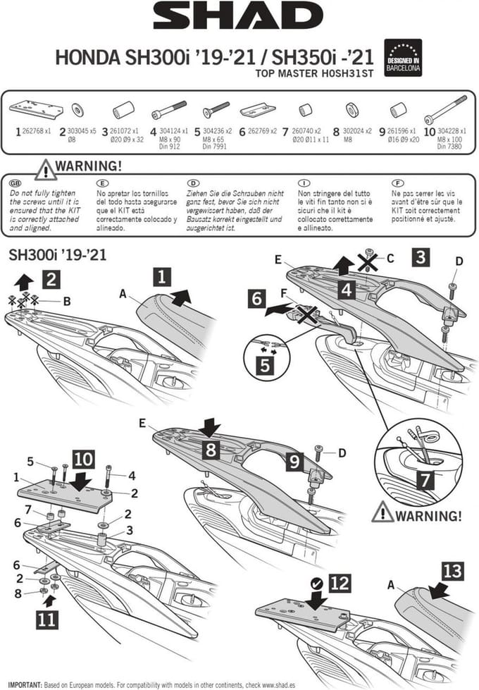 Support de top case Shad pour scooter Honda SH 350 2021 à 2022 H0SH31ST Neuf