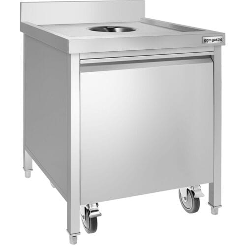 GGM Gastro Mülleimer - 50 Liter - mit Rollcontainer - Einwurföffnung & Frontauszug - Edelstahl Zilver