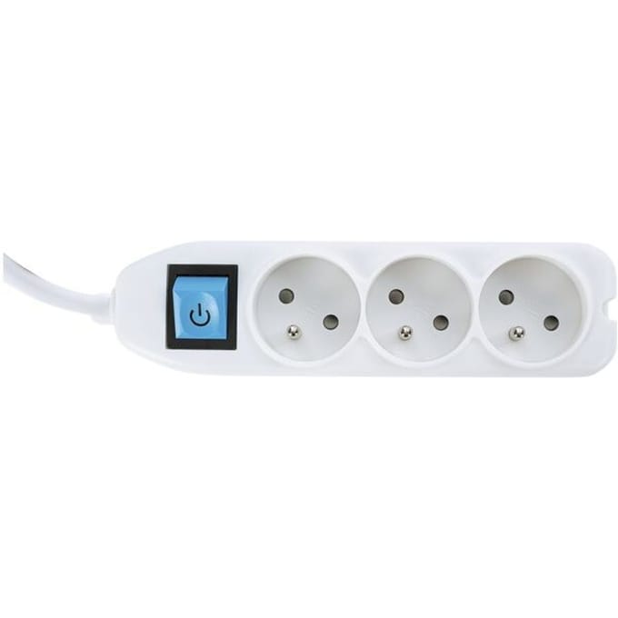 Perel Stekkerdoos met schakelaar en kabelbox, 3 stopcontacten met penaarde (type E), kabel 1.5 m, 3G1.5, wit