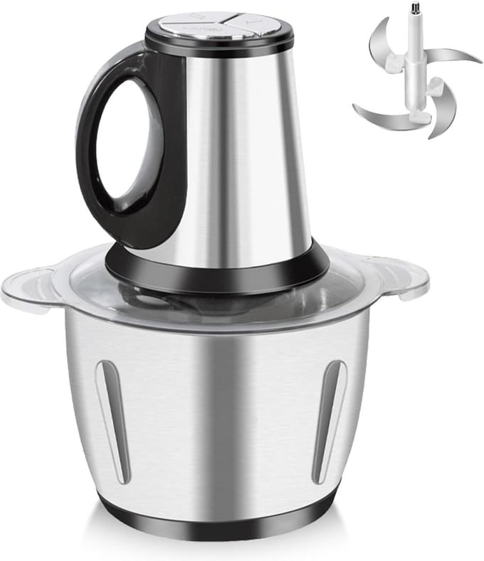 Mini Hakmachine - Keukenmachine - Gerechten Bereiden - Drie Snelheden - 2 Liter - Zilver