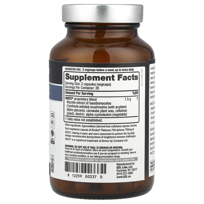 Kinoko® Platinum Ahcc® met geacyleerd alfa-glucaan, 60 vegicapsules