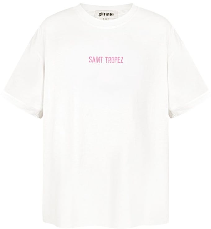 Shirt - Dames - Dameskleding - Maat M - Wit - Roze - T-shirt - Oversized - Saint Tropez - Trending
