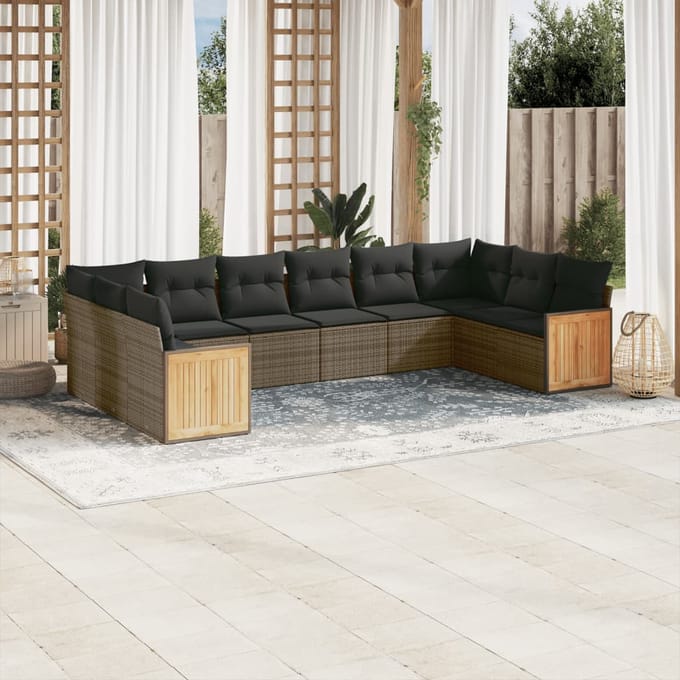 vidaXL - 10-delige - Loungeset - met - kussens - poly - rattan - grijs
