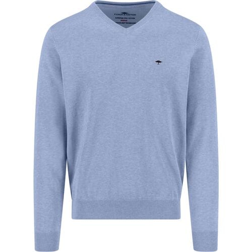 Fynch-Hatton Trui Solid Color Superfine 3-Ply Cotton V-Neck New Breeze / male