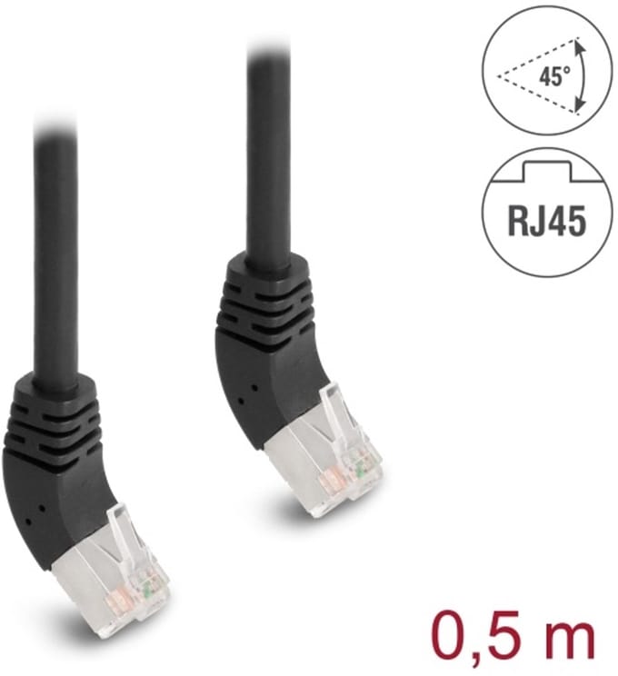 Delock RJ45 Network Cable Cat.6A S/FTP 45° upwards angled 0.5 m black