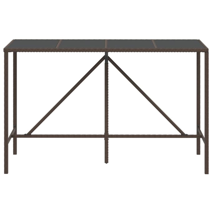 vidaXL - Bartafel - met - glazen - blad - 180x70x110 - cm - poly - rattan - bruin