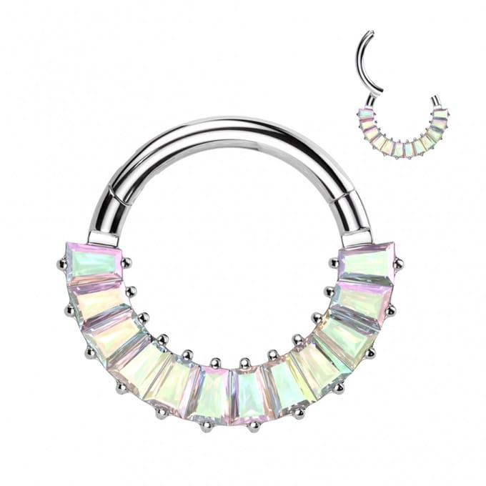 Piercing titanium 12lined Baguette clicker ring 1.2x8 - zilver multi - LMPiercings