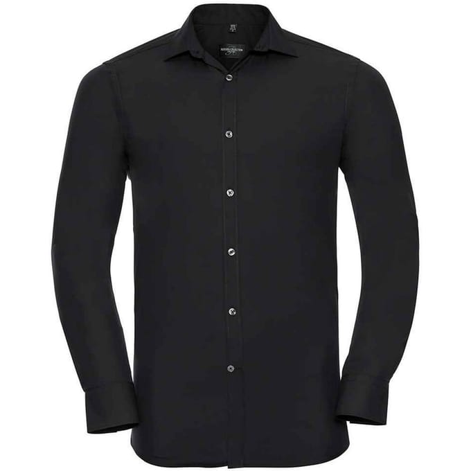 Russell Collection Heren Ultimate Stretch Formeel Overhemd met Lange Mouwen (Zwart)