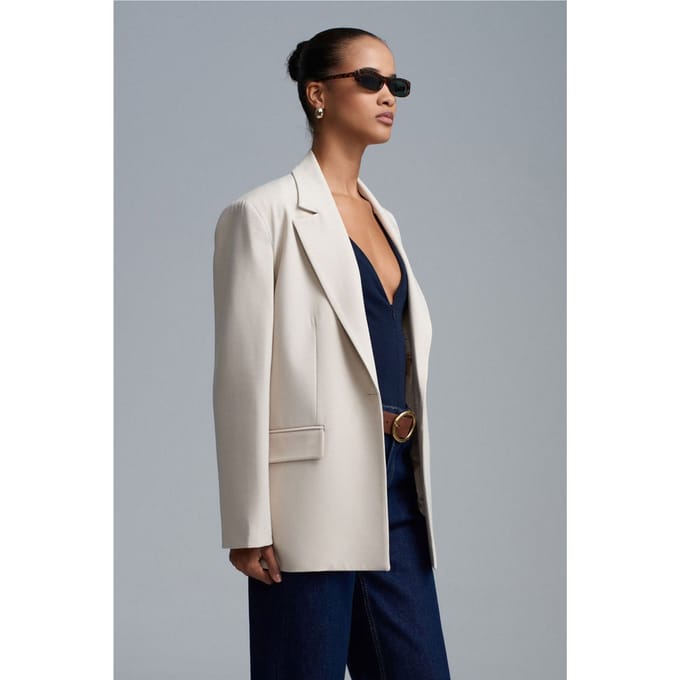 Lange Geweven Blazer Met Sjalkraag