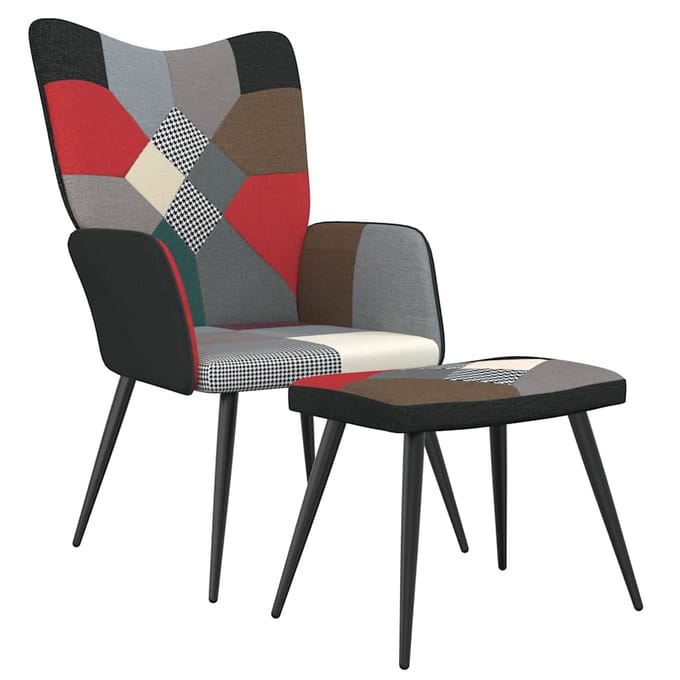 vidaXL - Relaxstoel - met - voetenbank - patchwork - stof
