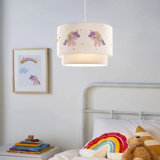 Kinder hanglamp Lurgan E27 wit met eenhoorn motief lux.pro