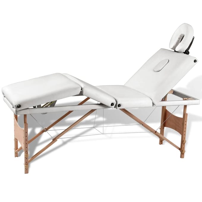 vidaXL - Inklapbare - massagetafel - 4 - zones - met - houten - frame - (creme)