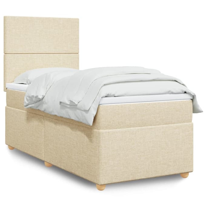 vidaXL - Boxspring - met - matras - stof - crèmekleurig - 100x200 - cm