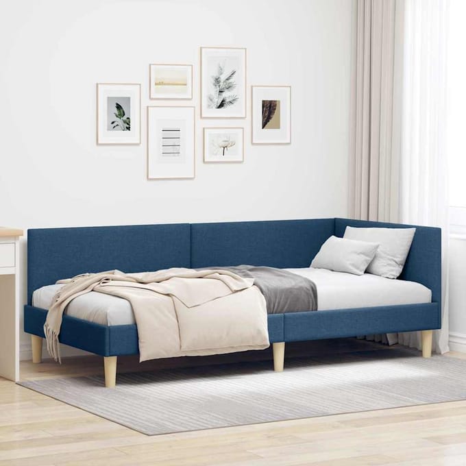vidaXL - Hoek - Bed - Frame - Blauw - 100 - x - 200 - cm - Stof