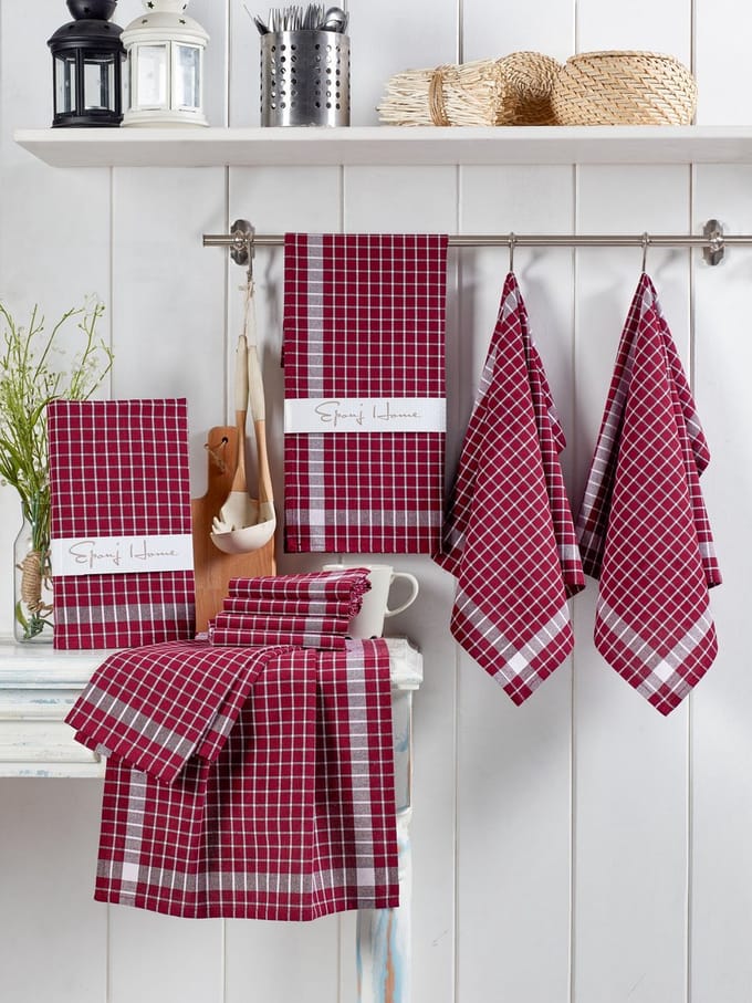 Asir – washanddoekenset (10 stuks) – bordeauxrood en wit – 45 x 65 cm