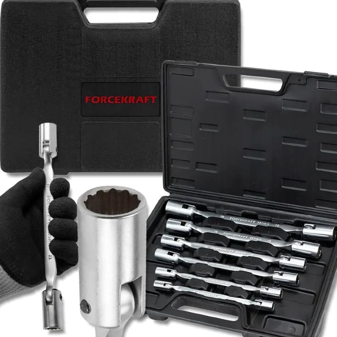 Forcekraft Zestaw Kluczy - Dubbele Nasadowo-Przegubowe - Cr-V 8-22mm - 6 Elementów