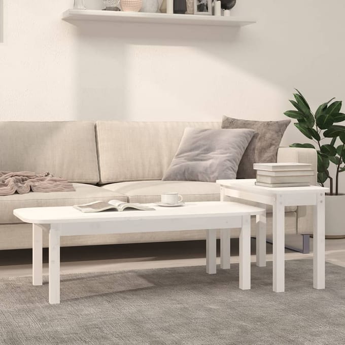 vidaXL - 2-delige - Salontafelset - massief - grenenhout - wit