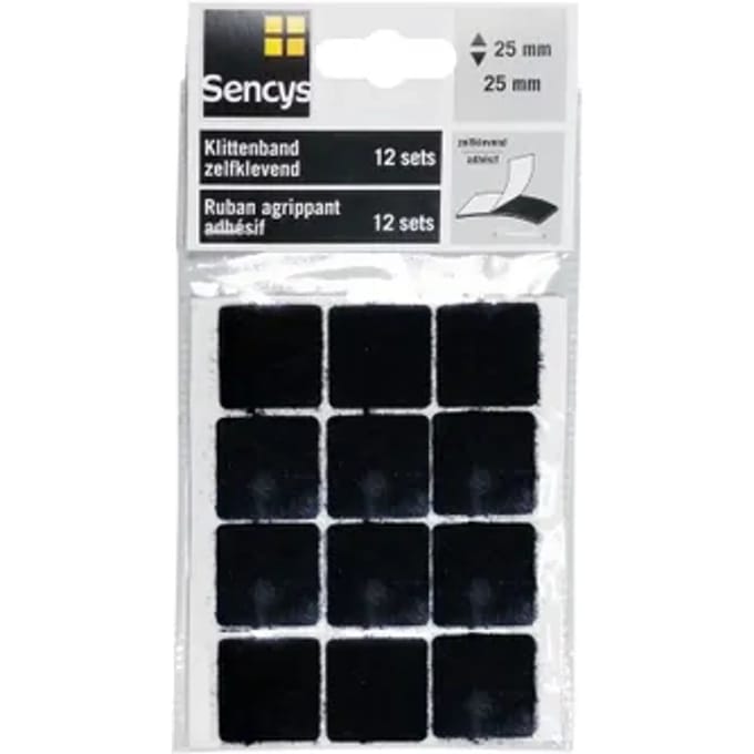 3M zelfklevende klittenband - vierkantjes - zwart - 10 stuks - 4 x 4 cm
