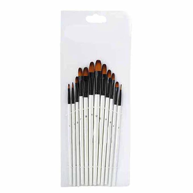 Ensemble de 12 Pinceaux de Peinture Manche Blanc Perle Outil de Dessin pour Aquarelle Propène(Pointe filbert) white