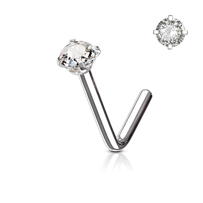 Neuspiercing L-bend ronde top steen 0.8x6x3 - zilver - LMPiercings