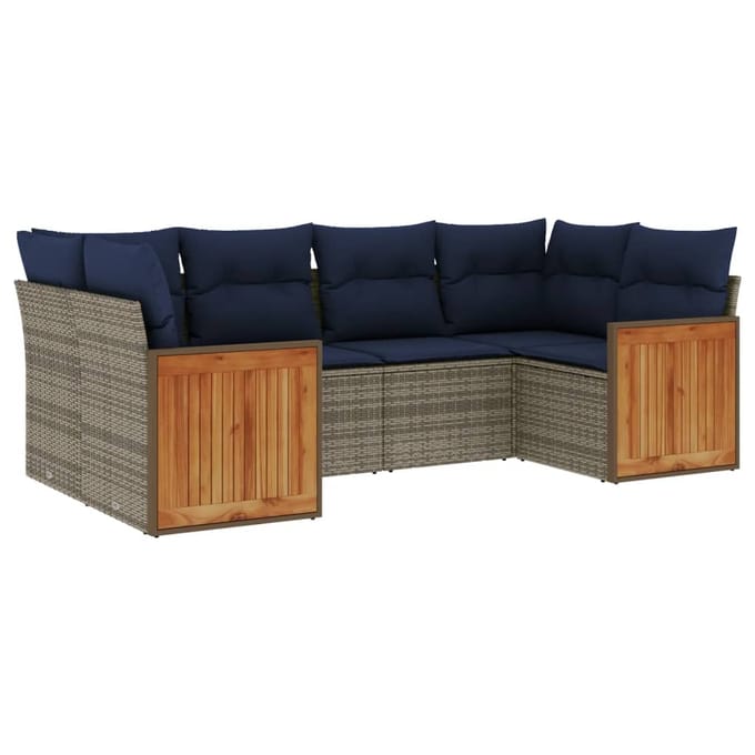 vidaXL - 6-delige - tuinbankset - met - kussens, - grijs - polyrotan