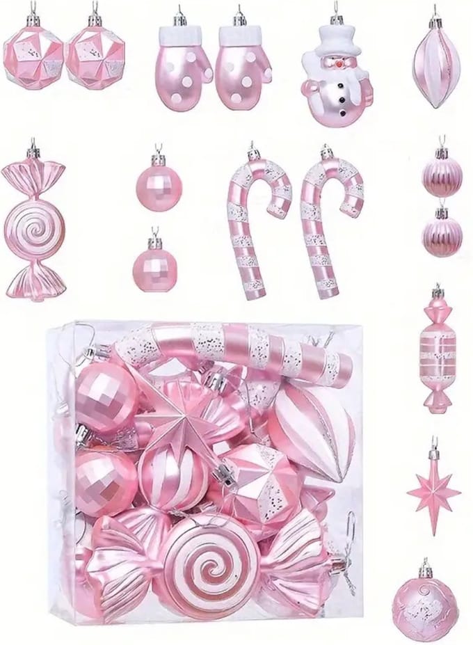 Nivard Kerstballen - Kerstversiering - Plastic - Kerstballenset - Roze - 16 stuks