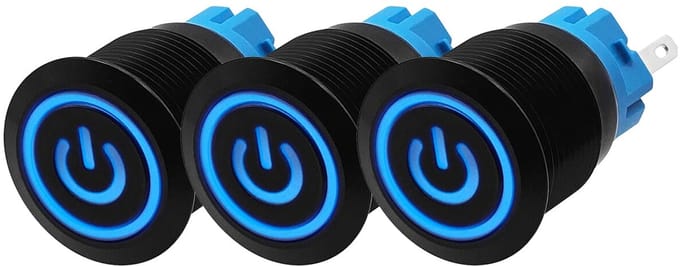 ProRide Drukschakelaar ON-OFF 220V - 19mm Metaal - Waterdicht - LED Ring Blauw - 3 stuks