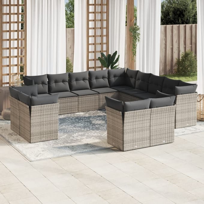 vidaXL - 13-delige - Loungeset - met - kussens - poly - rattan - grijs