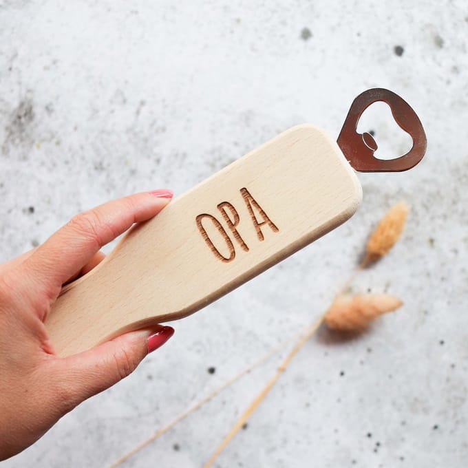 Flesopener - cadeautje - opa - houten cadeau - vaderdag cadeau