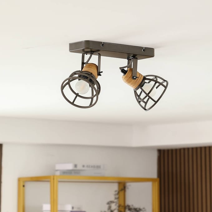 Lindby Arinthea plafondspot, 2-lamps, zwart, staal, E14