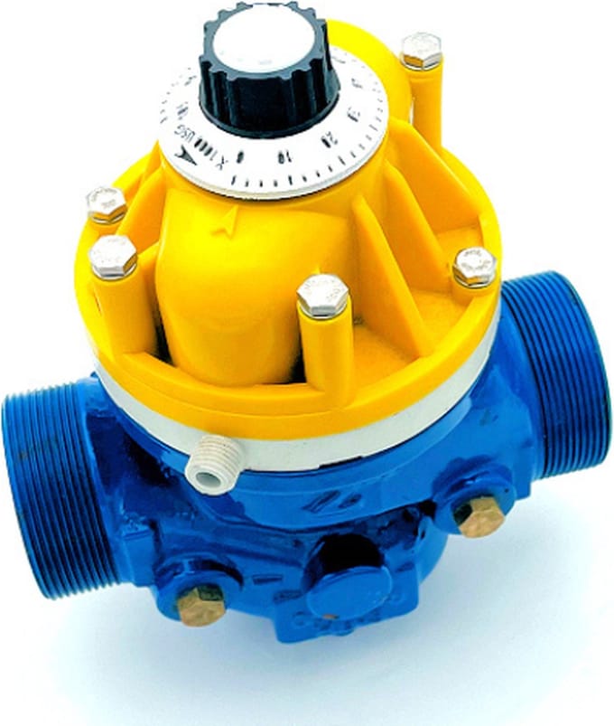 Arad Waterdoseermeter gietijzer 1 1/2" buitendraad 10bar 0 - 50m³ geel/zwart type K 11/2"
