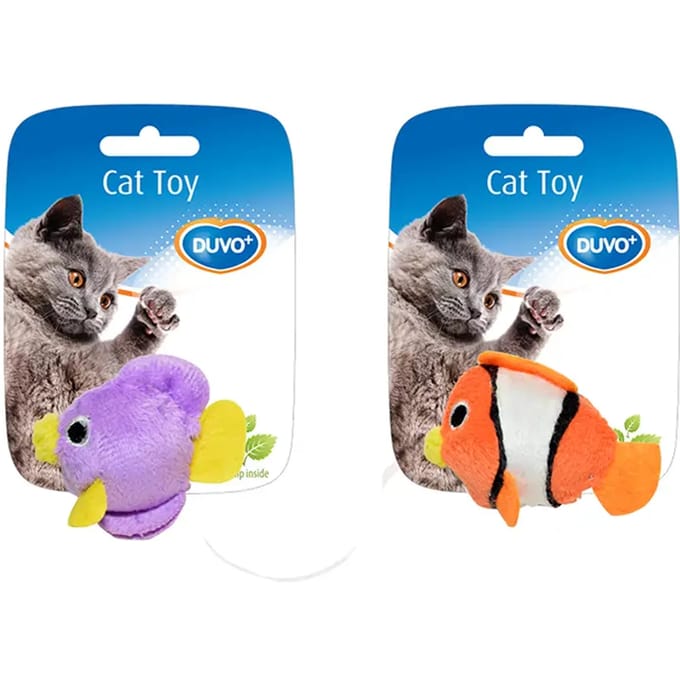 Duvoplus - Speelgoed Voor Dieren - Kat - Pluche Interactief 17x4,5x4cm Bruin/blauw - 1st
