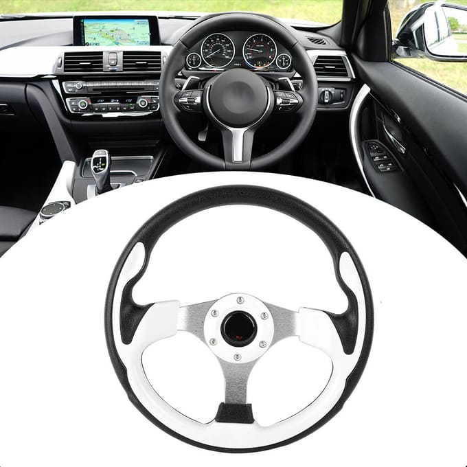 13 inch 320 mm universeel PU-lederen autosportrace-driftstuurwiel, wit gray