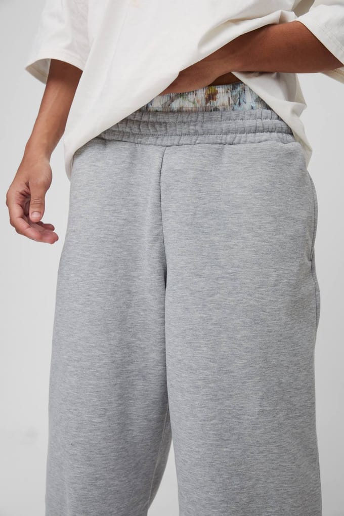 Wide Leg Abstract Printed Double Waistband Joggers | Grey Marl | Size Medium