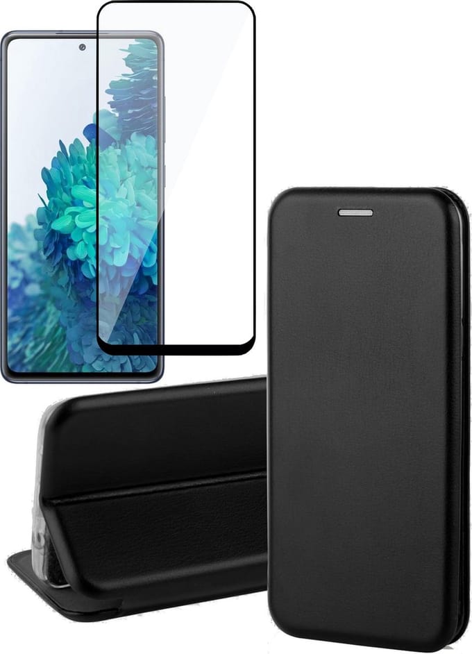 Hoesje geschikt voor Samsung Galaxy S20 FE - Screen Protector FullGuard - Book Case Kunstleer ThinShield Zwart & Screenprotector