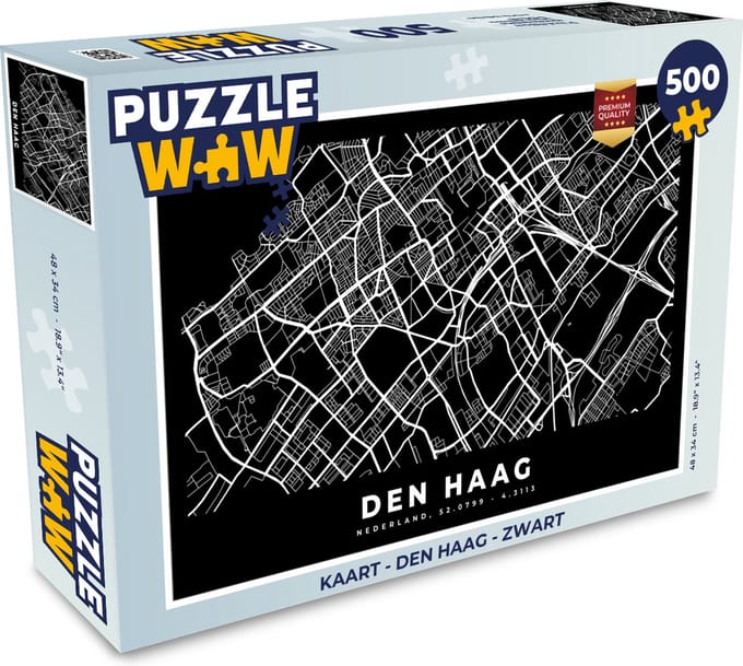 Puzzel Kaart - Den Haag - Zwart - Legpuzzel - Puzzel 500 stukjes