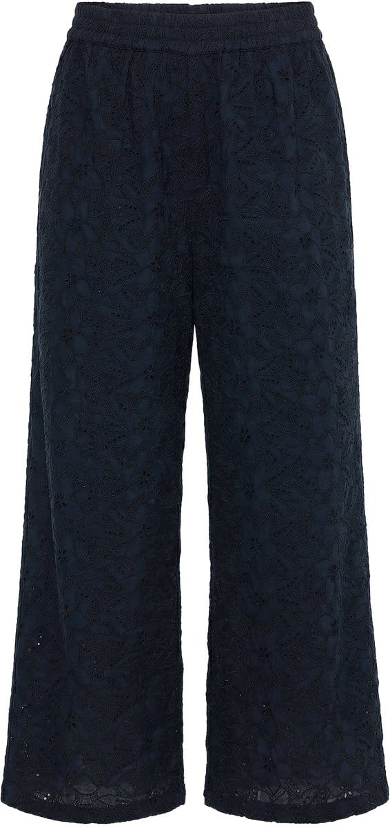 Studio Untold - Dames - Broek wijde pijpen katoenen kant elastische tailleband - Zwart - Maat 42