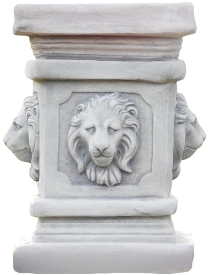 Sokkel met leeuwenkoppen - steen - 47 cm - klassiek wit